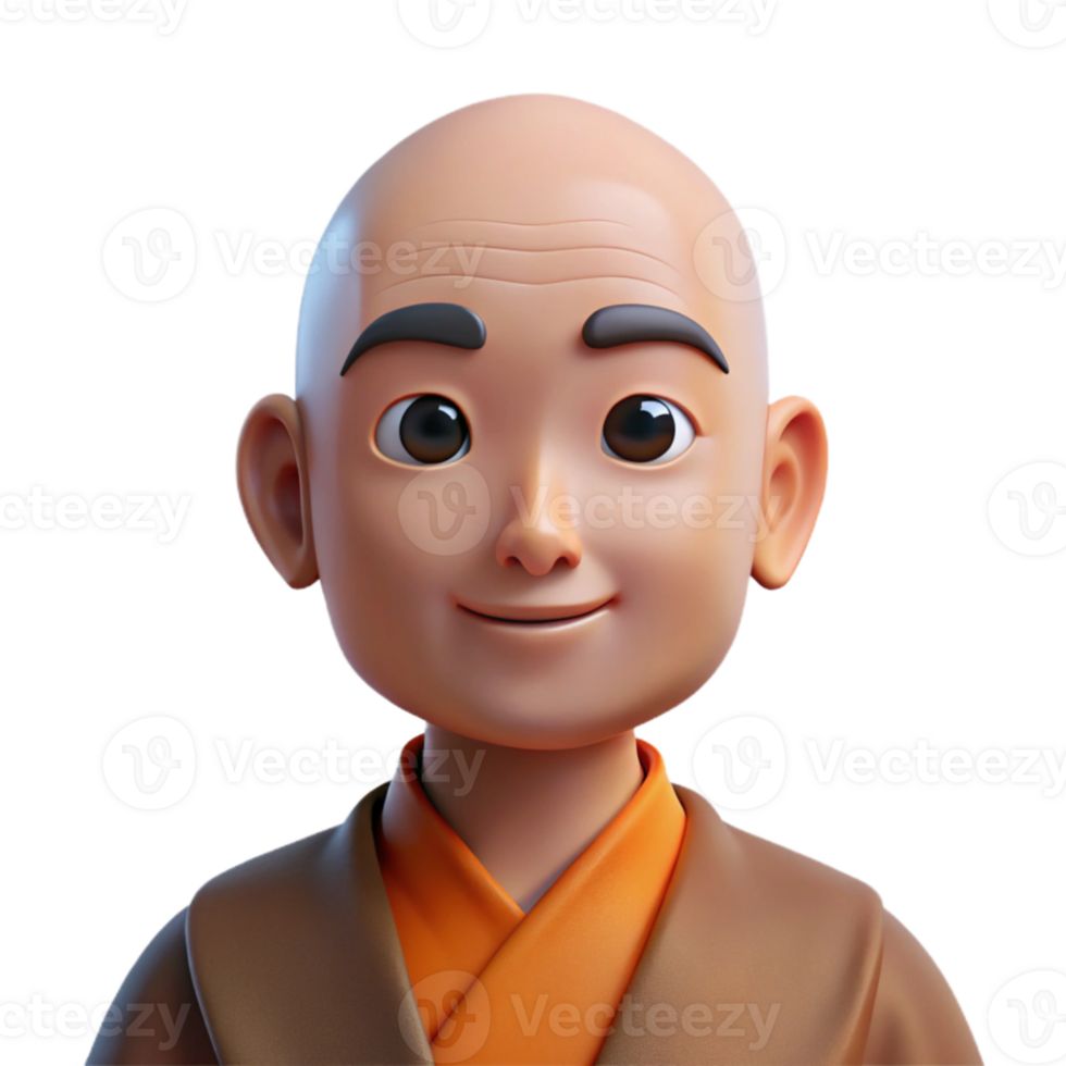 dramatic traditional Portrait of a serene monk with a shaved head and peaceful expression, lit by soft, natural light, in a minimalist style professional png