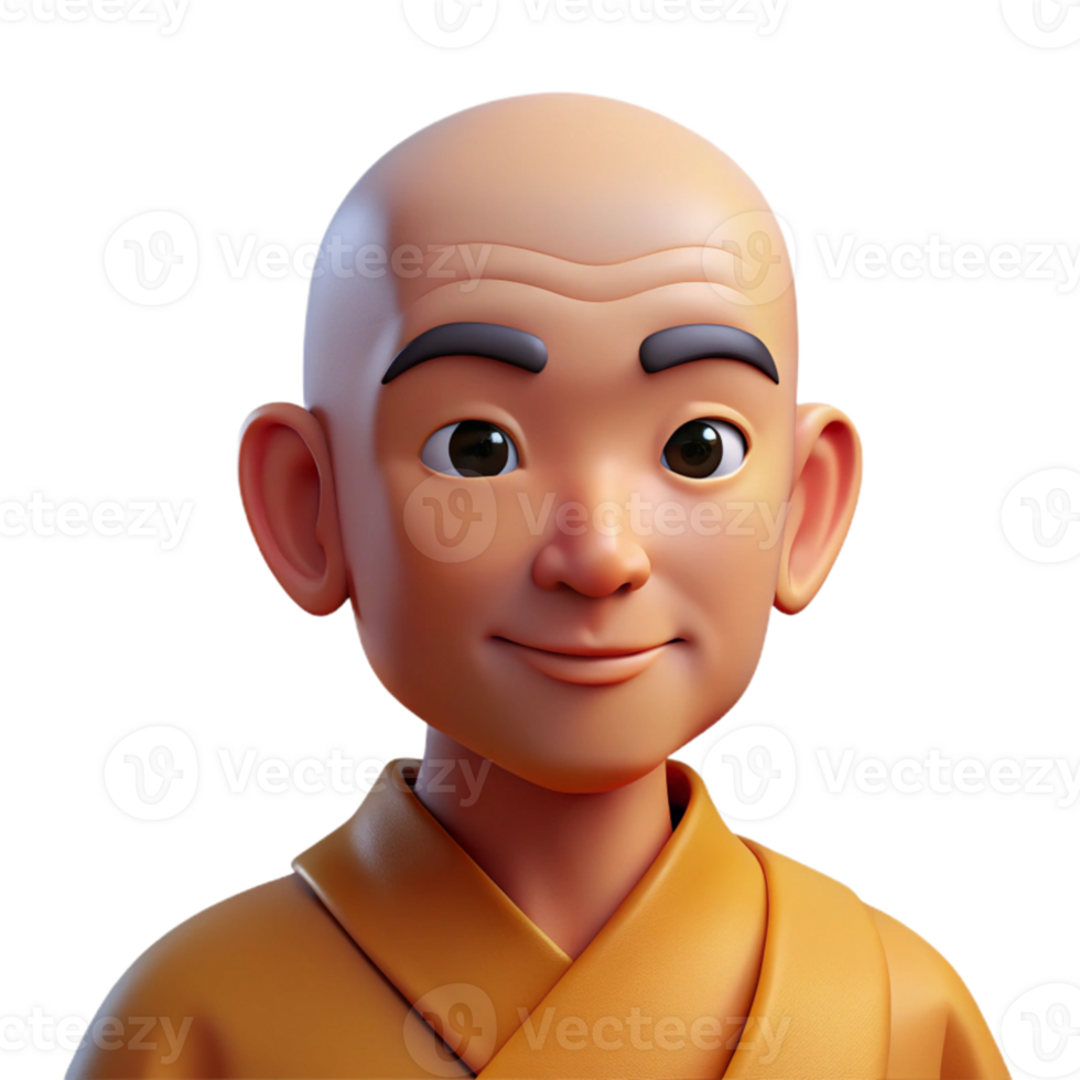 stunning vintage Portrait of a serene monk with a shaved head and peaceful expression, lit by soft, natural light, in a minimalist style authentic png