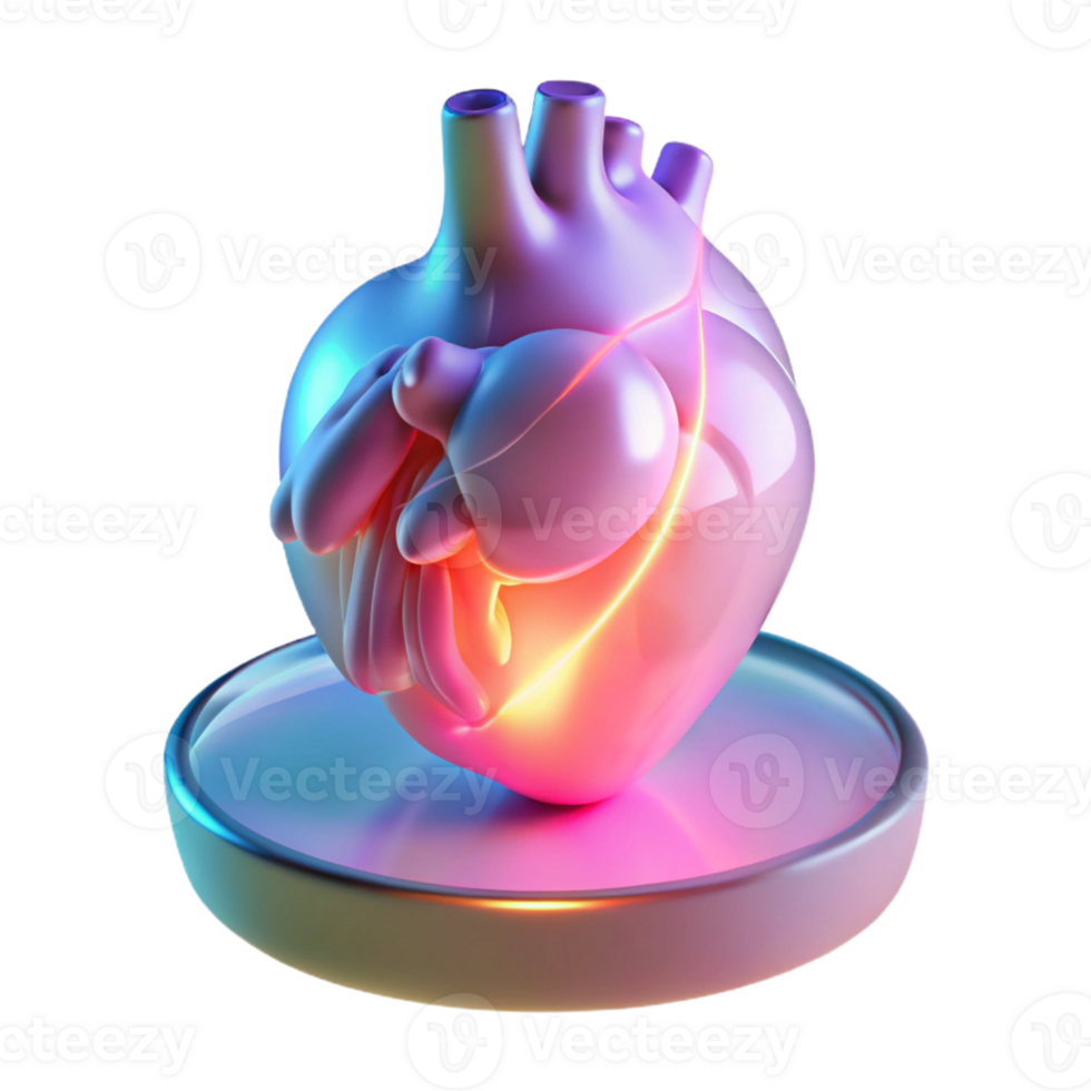 dramatic traditional A transparent, holographic display showcasing a 3D model of a human heart, pulsating rhythmically, lit by a soft, pink glow high resolution png