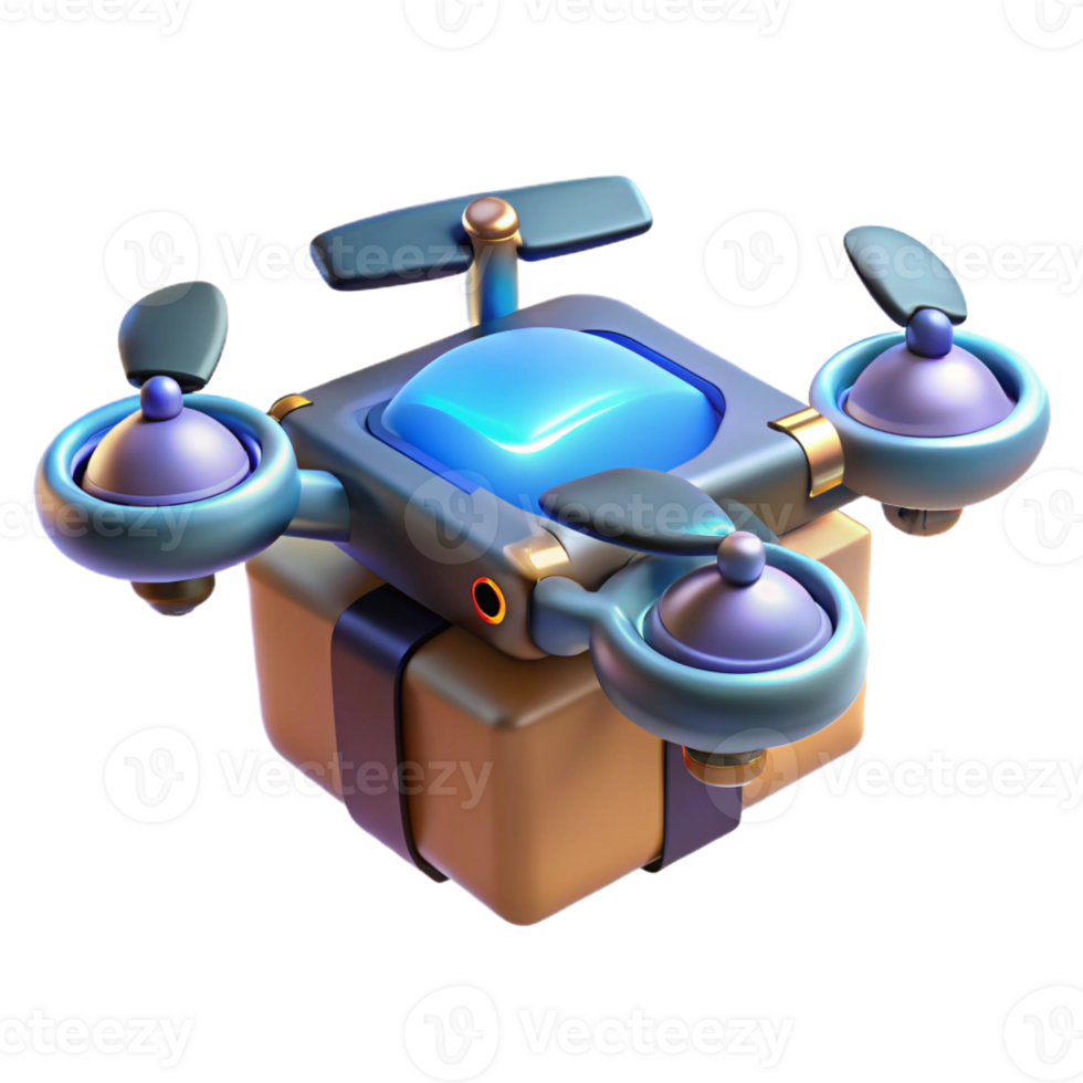 wonderful traditional A futuristic drone delivering a package, sleek design and glowing lights visible, against a dark, urban backdrop high resolution png