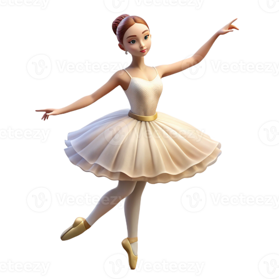 stunning traditional Portrait of a graceful ballerina with a delicate posture, wearing a flowing white tutu, lit by stage lighting, in a romantic painting style detailed png