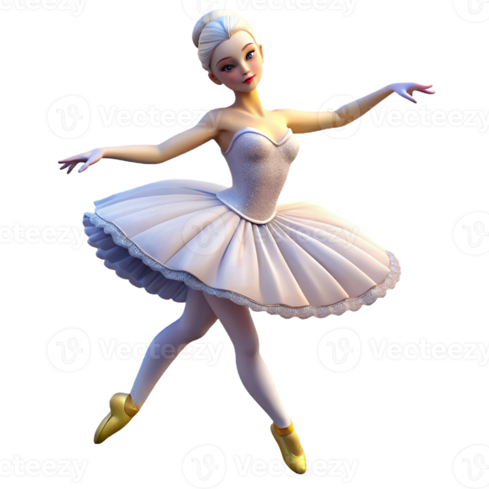 stunning creative Portrait of a graceful ballerina with a delicate posture, wearing a flowing white tutu, lit by stage lighting, in a romantic painting style authentic png