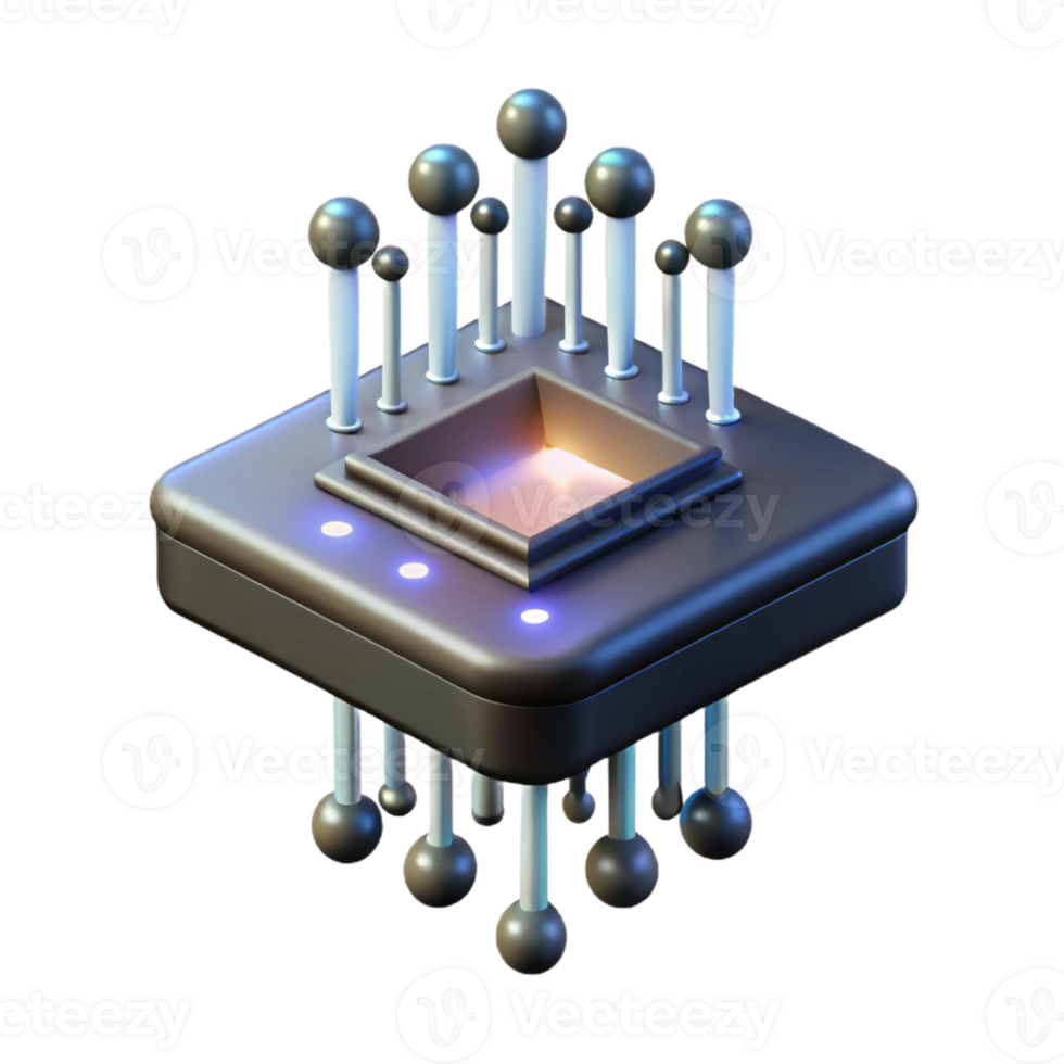 dramatic vintage A single, levitating microchip emitting binary code as beams of light, dark, moody lighting, digital art professional png