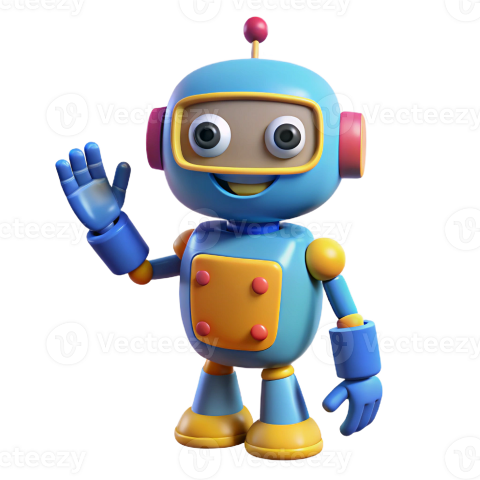 magnificent modern A friendly, cartoonish robot with bright primary colors and oversized eyes, waving hello, lit by soft, diffused lighting, in a whimsical, playful style genuine png