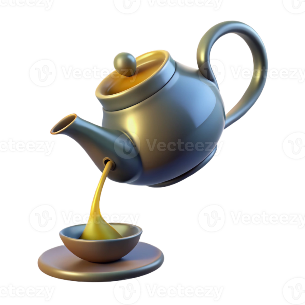 dramatic contemporary A levitating teapot pouring a stream of liquid light into a bottomless cup. Renaissance painting style 4K png