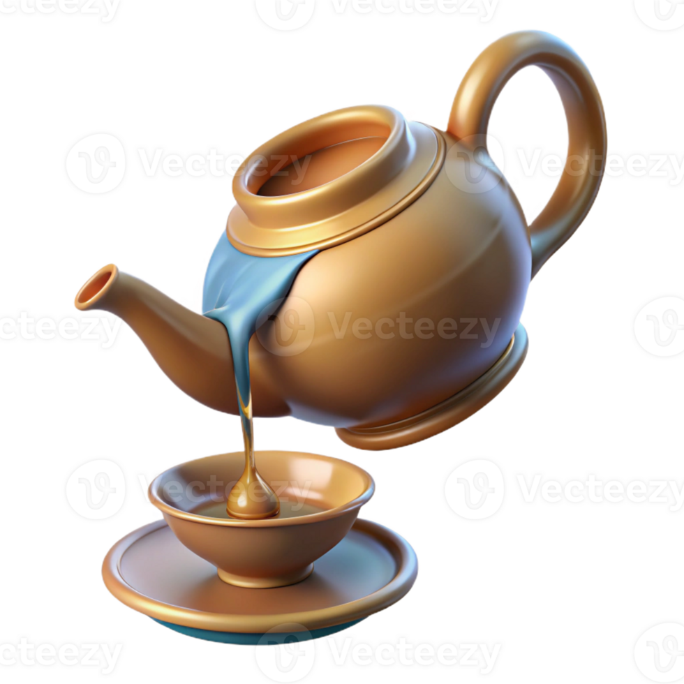 dramatic minimalist A levitating teapot pouring a stream of liquid light into a bottomless cup. Renaissance painting style 4K png