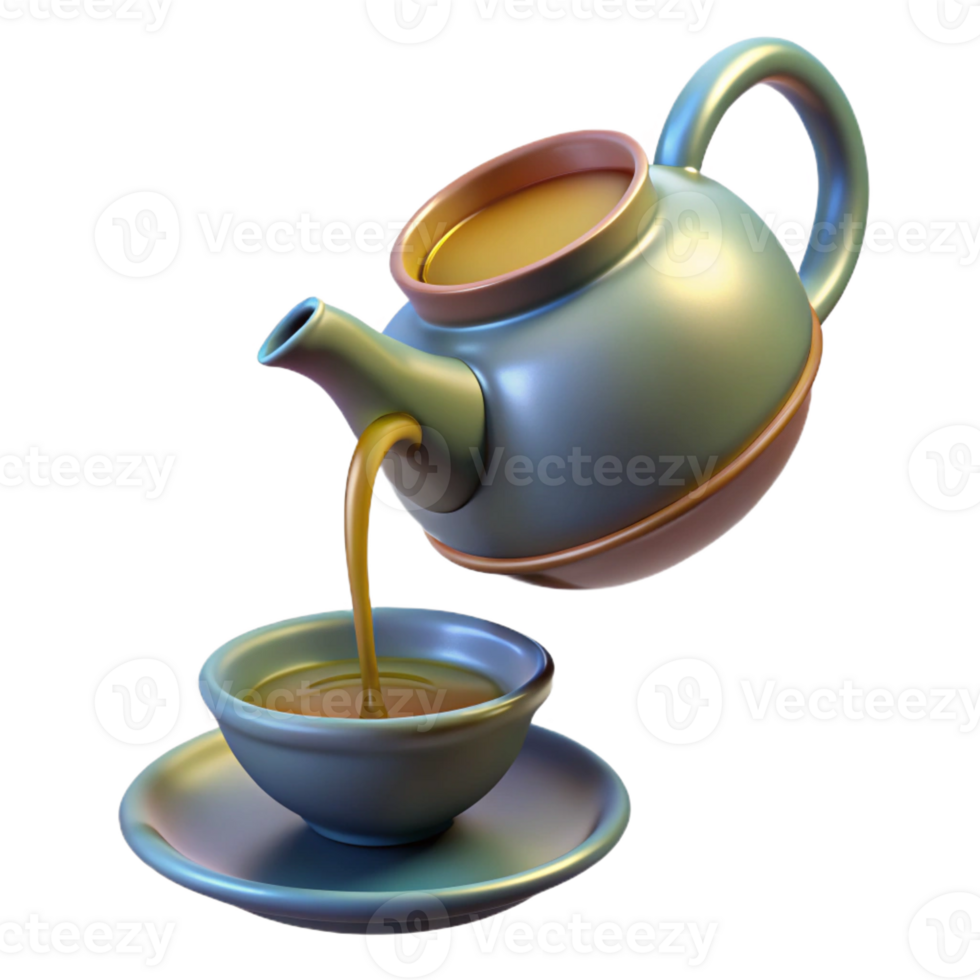 elegant classic A levitating teapot pouring a stream of liquid light into a bottomless cup. Renaissance painting style professional png