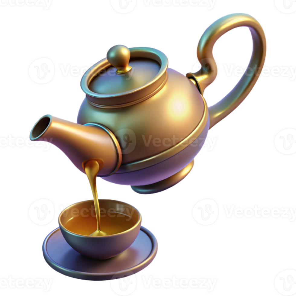 beautiful classic A levitating teapot pouring a stream of liquid light into a bottomless cup. Renaissance painting style professional png