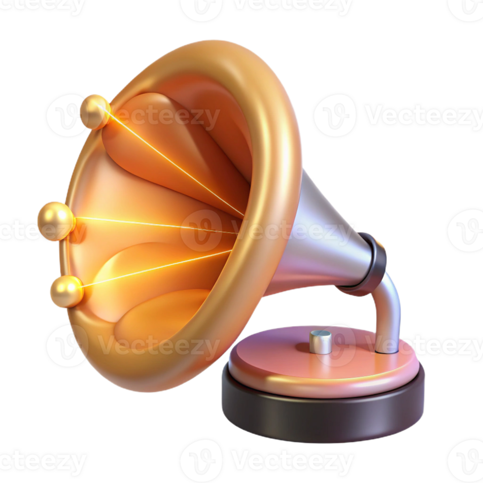 stunning rustic A giant ear listening to a tiny gramophone, emitting beams of light. Pop art style exclusive png