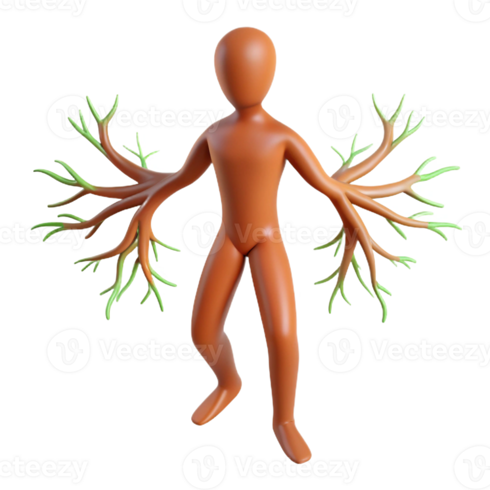 extraordinary rustic A human figure with roots growing from their feet, transforming into a tree. Environmental art style premium png