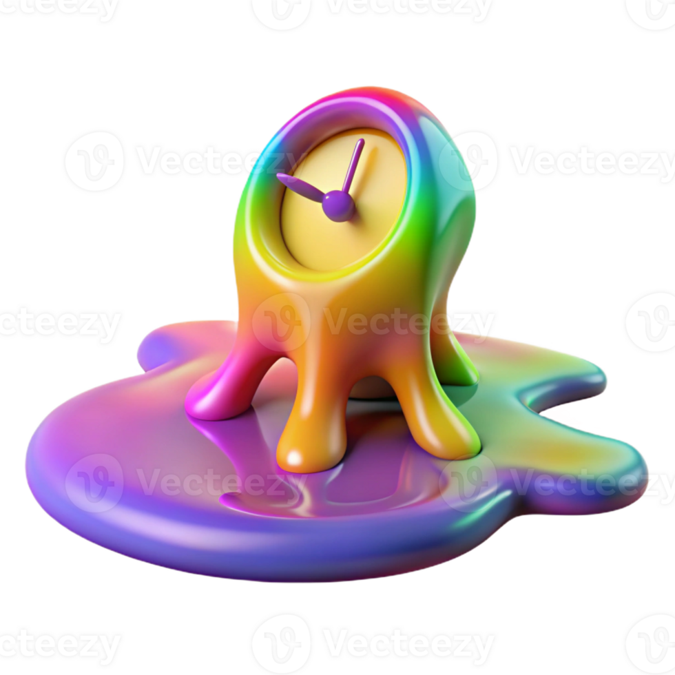 magnificent rustic A clock with its hands melting into a puddle of rainbow-colored liquid. Psychedelic style exclusive png