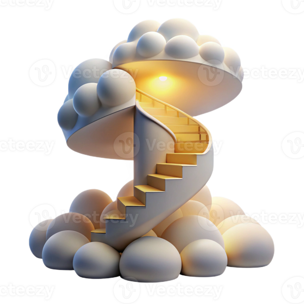 vibrant classic A staircase spiraling into the clouds, illuminated by sunlight. Surrealism style 4K png
