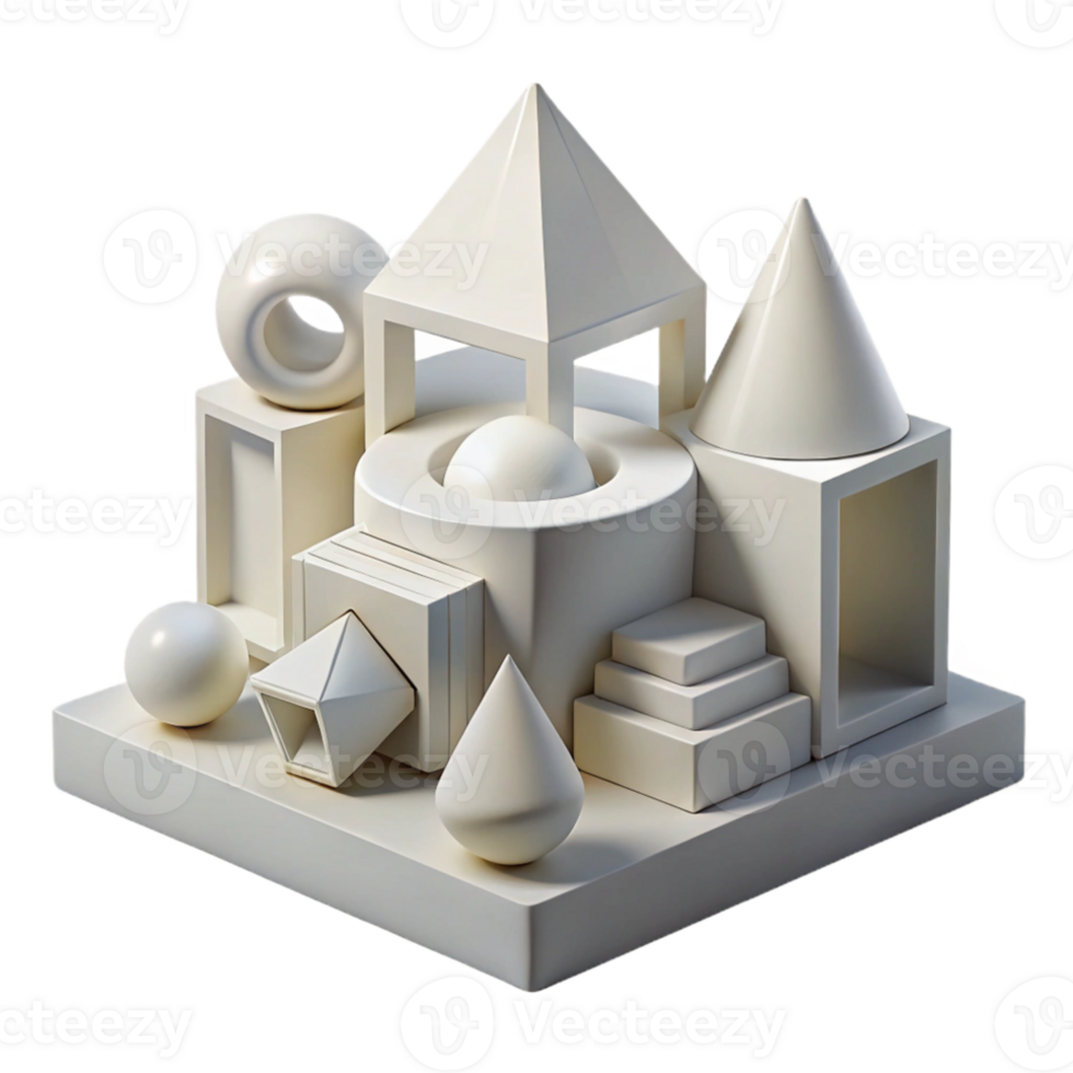 elegant creative Conceptual architectural model, abstract geometric forms, white plaster material, studio lighting, minimalist style exclusive png