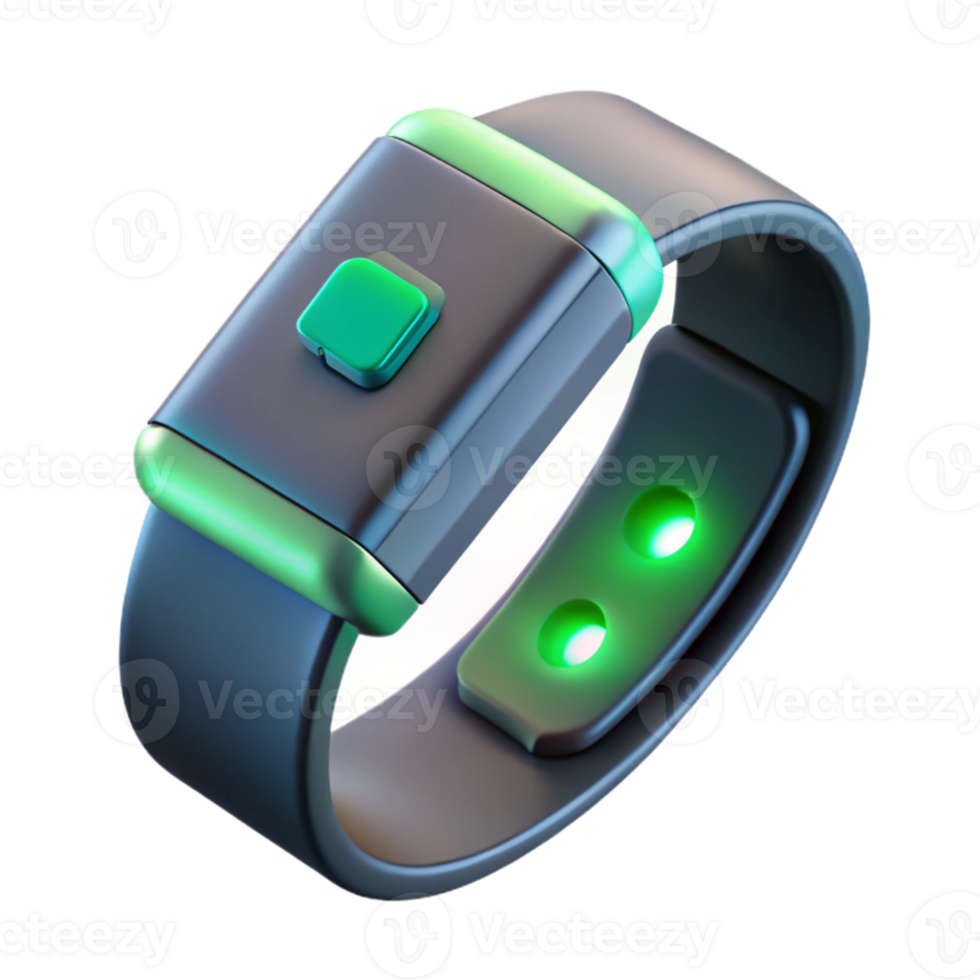 stunning rustic A futuristic, wearable technology armband displaying biometric data, glowing with a pulsating green light. Product design, minimalist style 4K png