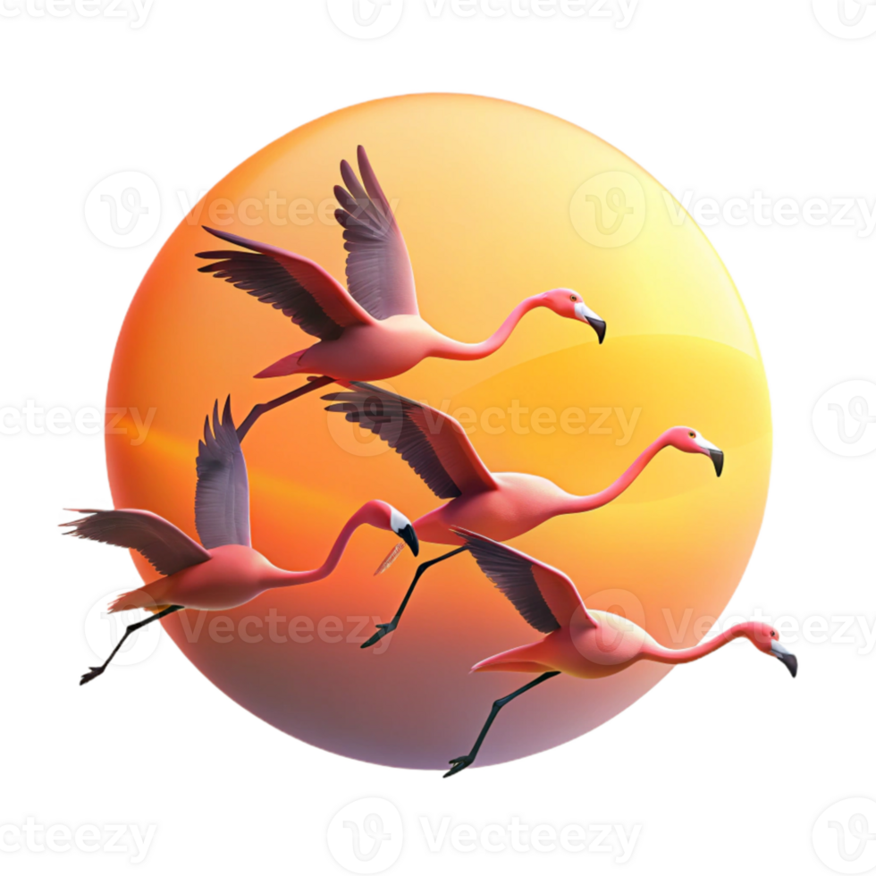 beautiful modern A flock of flamingos taking flight, silhouette against a vibrant sunrise, minimalist style premium png