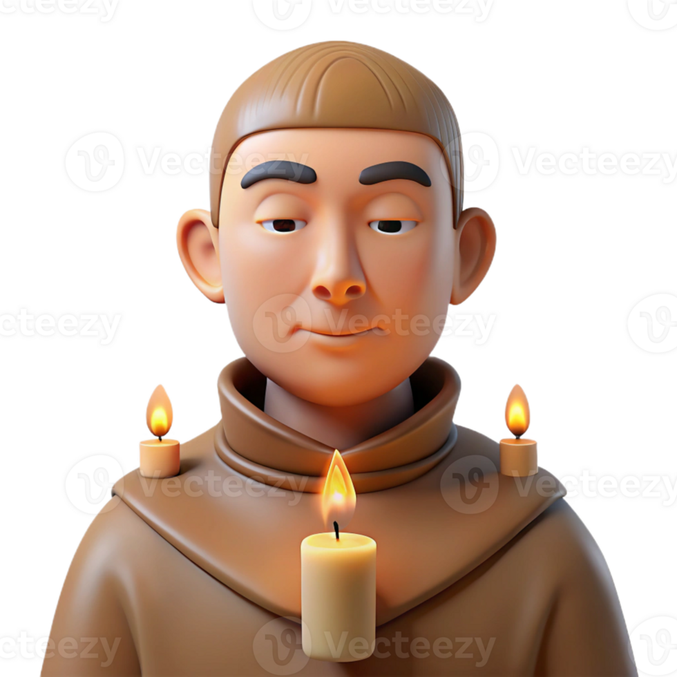 stunning minimalist Portrait of a serene monk with a peaceful expression, illuminated by the soft glow of candles, styled as a classical Renaissance painting detailed png