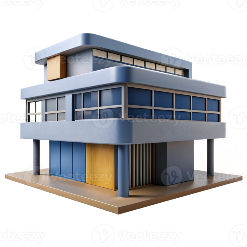 beautiful rustic Le Corbusier inspired building, concrete construction, modular design, functional style, daylight detailed png