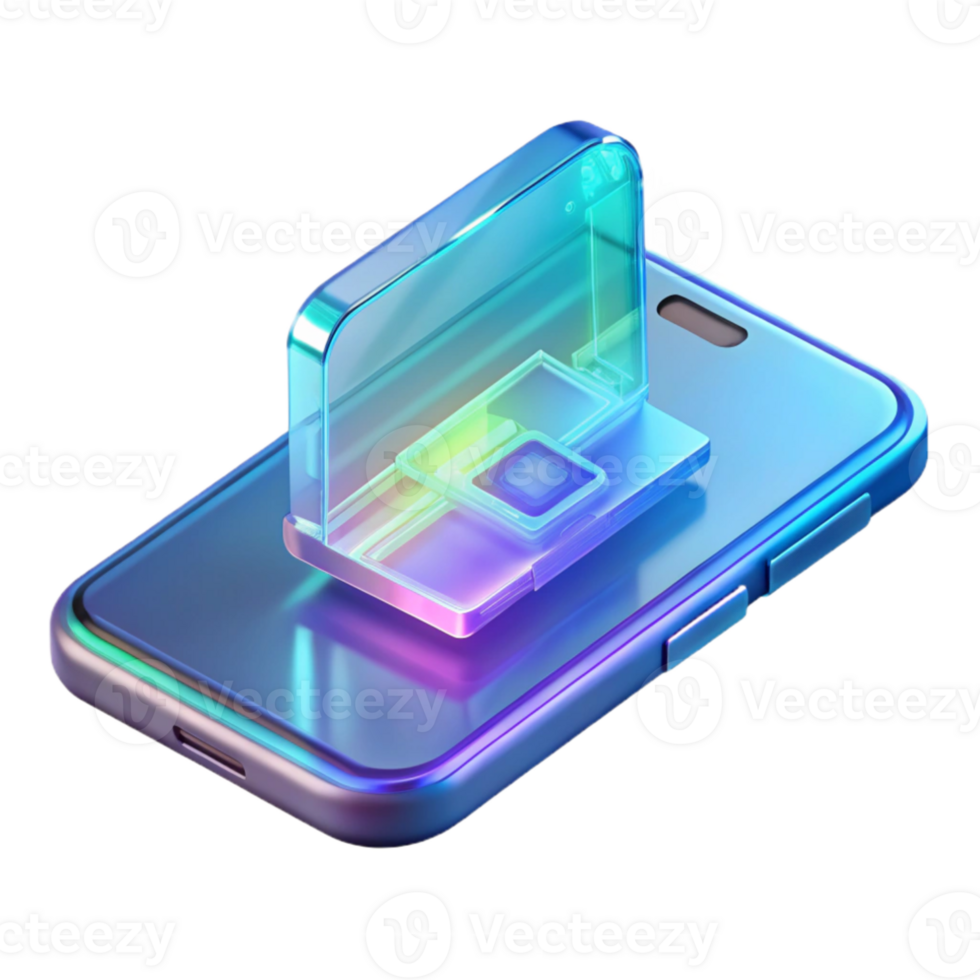 impressive artistic A transparent smartphone displaying a holographic interface, futuristic design, product design style original png