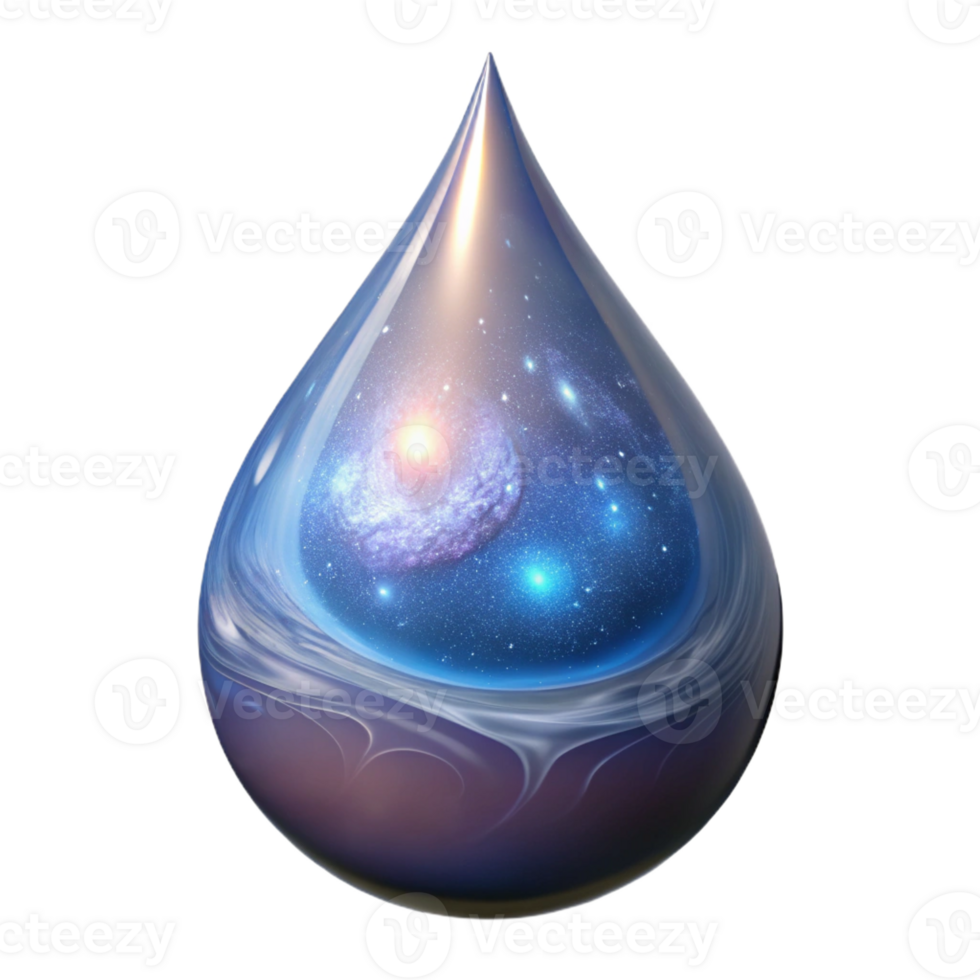 extraordinary minimalist A single teardrop containing a miniature galaxy swirling with nebulae and stardust, illuminated by cosmic light, in a surrealism art style premium png