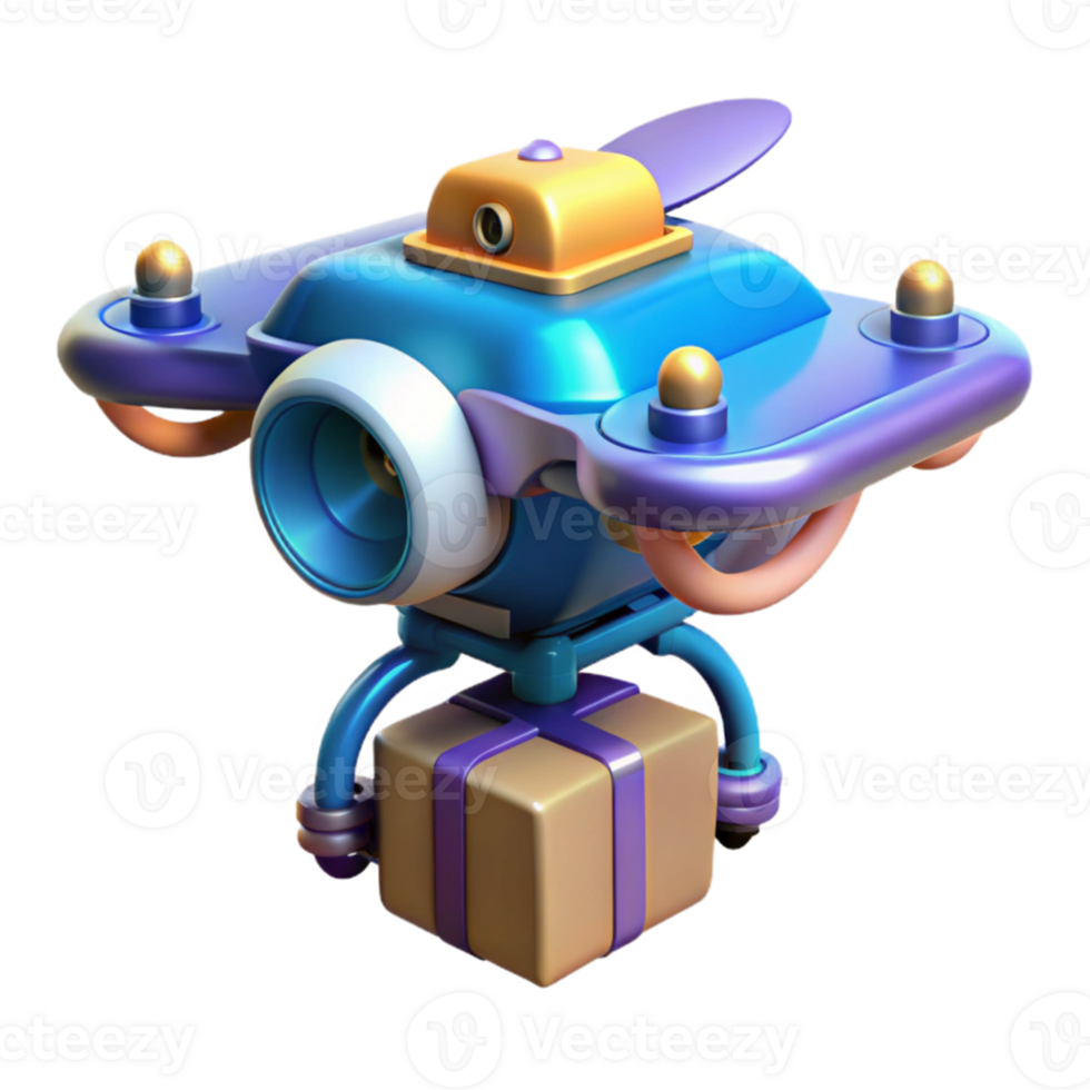 serene modern A futuristic drone delivering a package in a dense urban environment, fast motion blur, cyberpunk style premium png