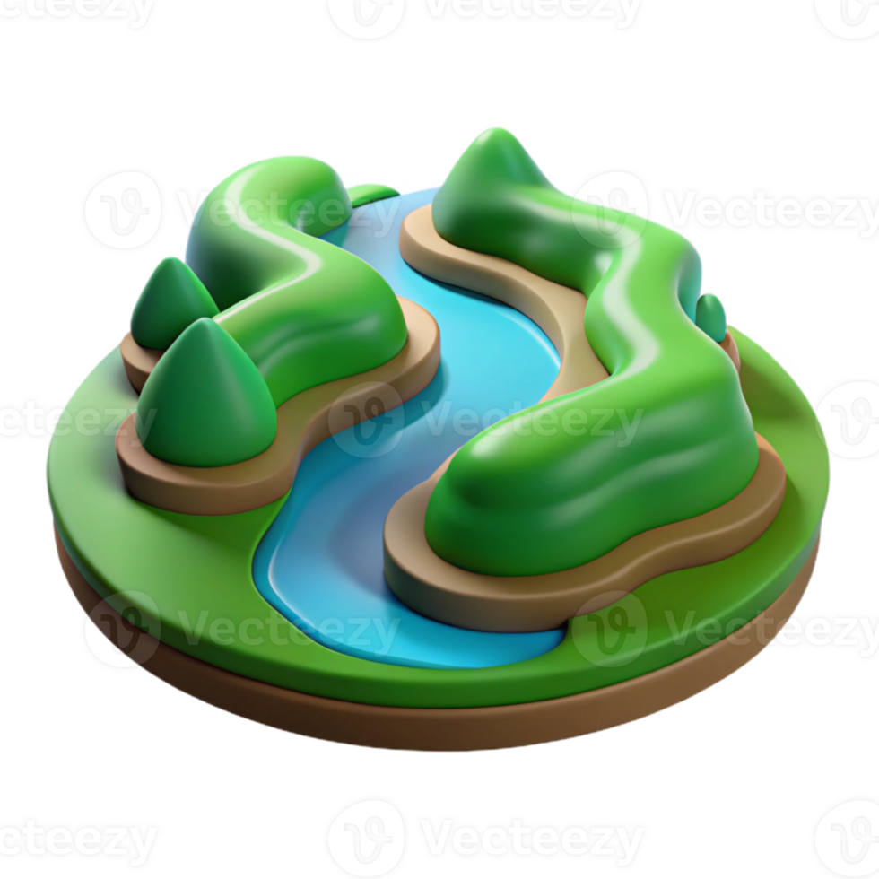 magnificent contemporary A winding river through a green valley, aerial view, soft daylight, realistic style high resolution png