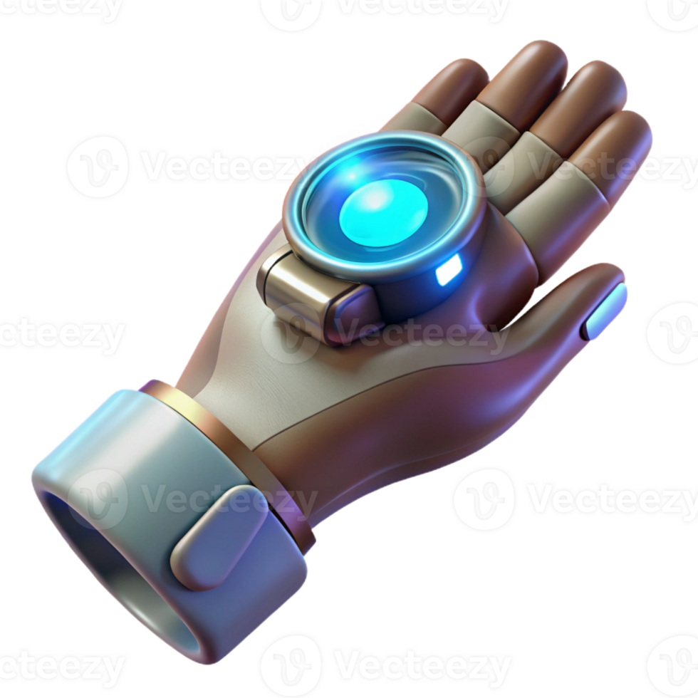elegant rustic A futuristic, wearable device with sleek design and holographic interface projected onto the user's hand, illuminated by a dynamic, pulsating light in a technology style original png