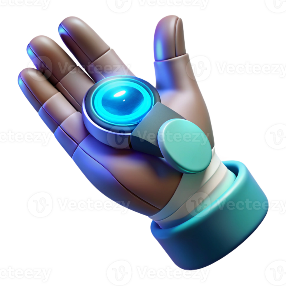 serene minimalist A futuristic, wearable device with sleek design and holographic interface projected onto the user's hand, illuminated by a dynamic, pulsating light in a technology style professional png