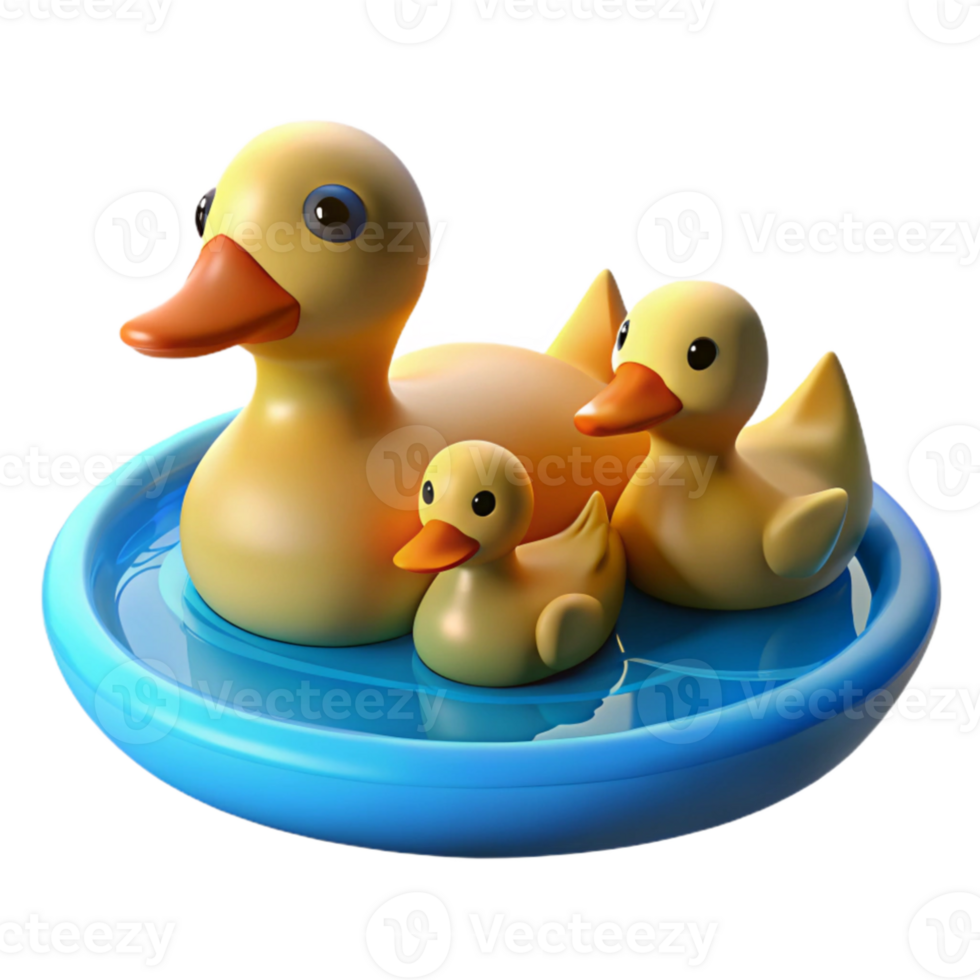 impressive abstract A family of ducks swimming in a pond, reflecting the clear blue sky, peaceful and serene style original png