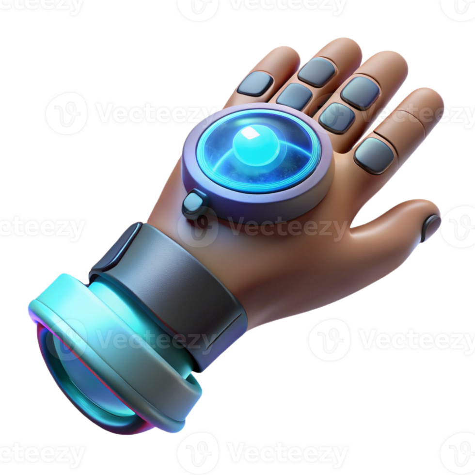 impressive abstract A futuristic, wearable device with sleek design and holographic interface projected onto the user's hand, illuminated by a dynamic, pulsating light in a technology style original png
