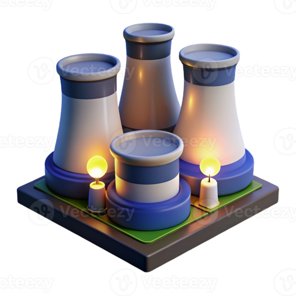 wonderful minimalist A nuclear power plant at night, glowing cooling towers, industrial setting, realistic style detailed png