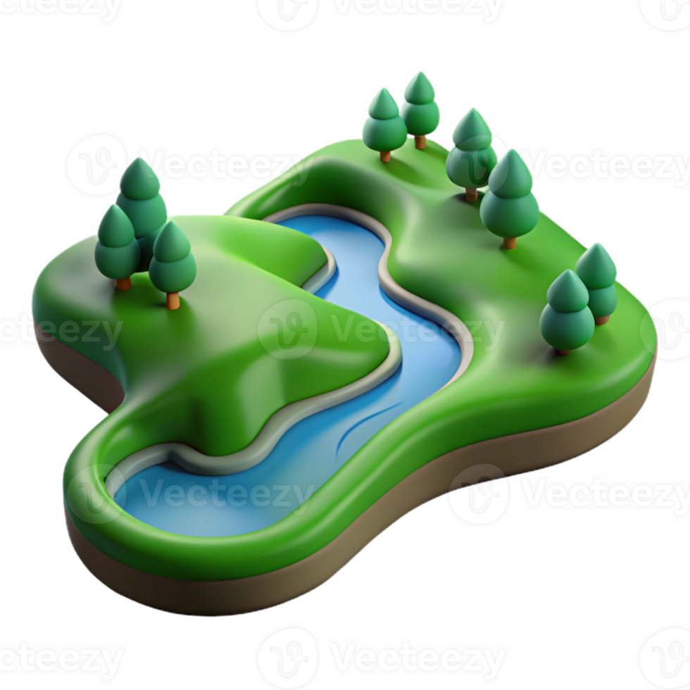 elegant traditional A winding river through a green valley, aerial view, soft daylight, realistic style premium png