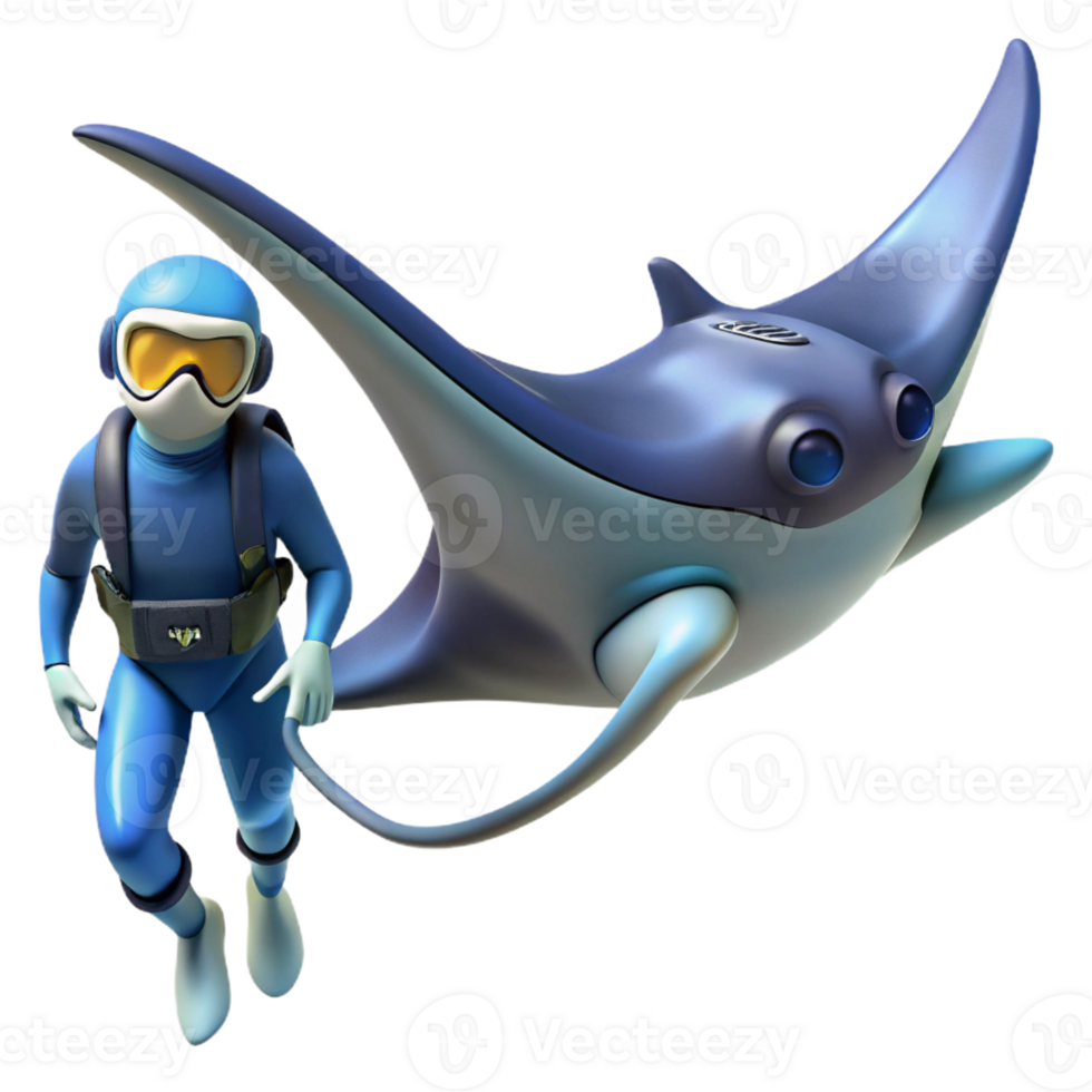 elegant minimalist A diver encountering a giant manta ray, serene, underwater photography style 4K png