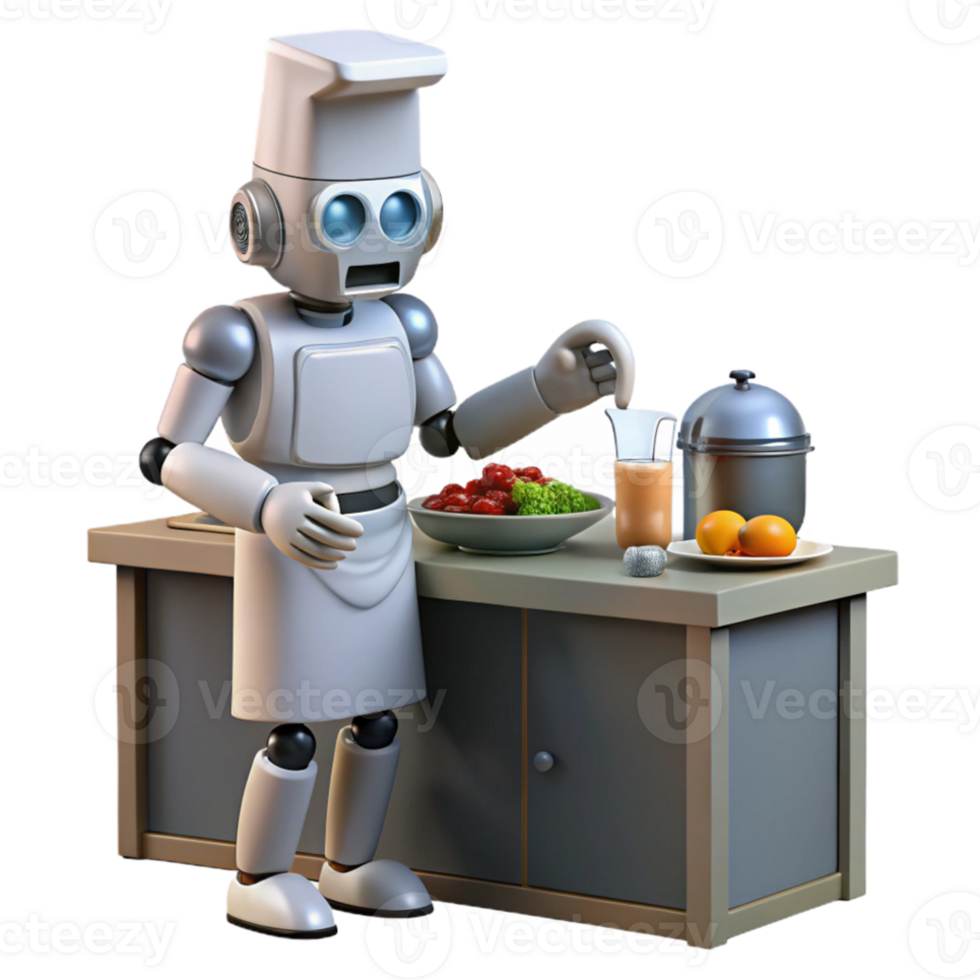 magnificent artistic A robot chef preparing a meal in a futuristic kitchen, clean lighting, futuristic, minimalist style original png