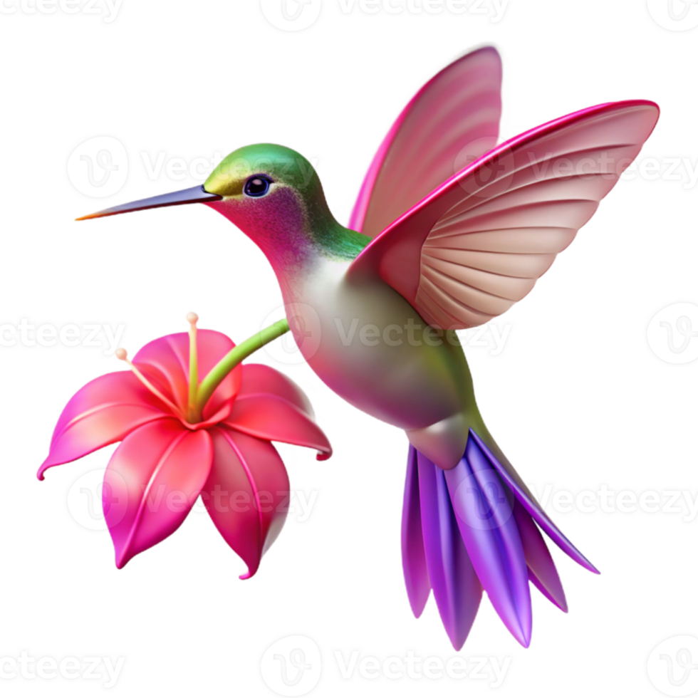 stunning abstract A hummingbird hovering near a vibrant fuchsia flower, bokeh effect, soft lighting, nature photography style authentic png