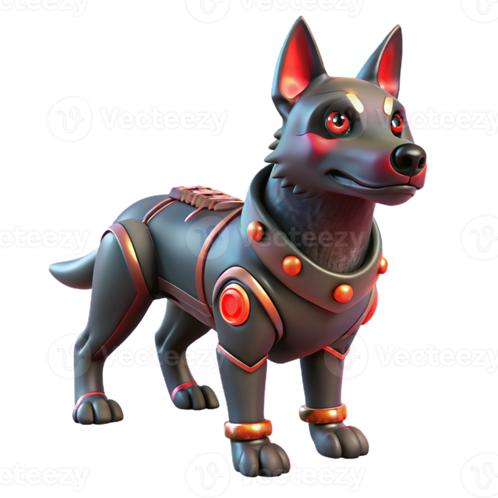 extraordinary abstract A genetically modified canine with glowing red eyes and cybernetic implants, guarding a futuristic warehouse, its fur bristling with aggression professional png
