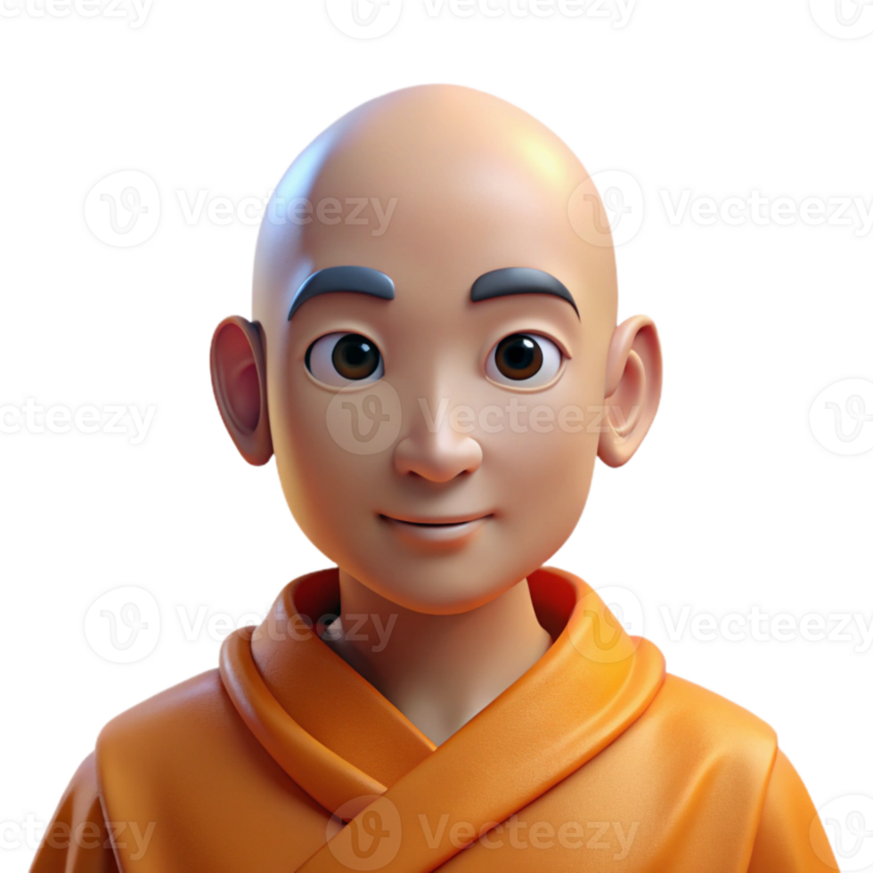 vibrant modern Portrait of a serene monk in orange robes, lit by soft, natural light, in a spiritual style detailed png