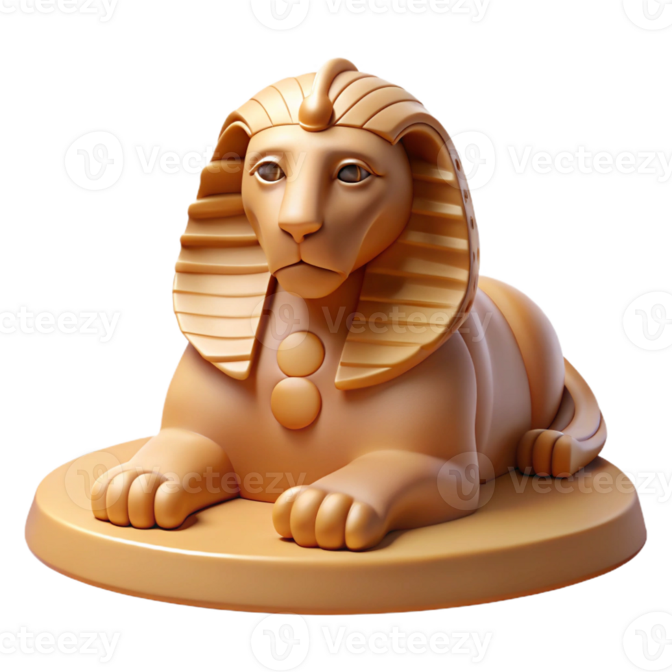 serene minimalist A majestic sphinx, with the body of a lion and the head of a pharaoh, gazing enigmatically, sand swirling around its base, ancient Egyptian art style professional png