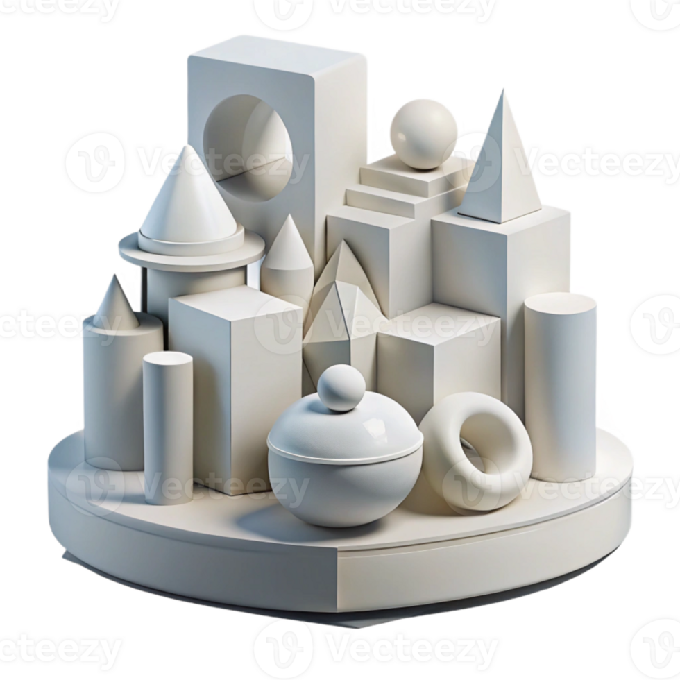 dramatic classic Conceptual architectural model, abstract forms, geometric shapes, white material, minimalist design, studio lighting original png