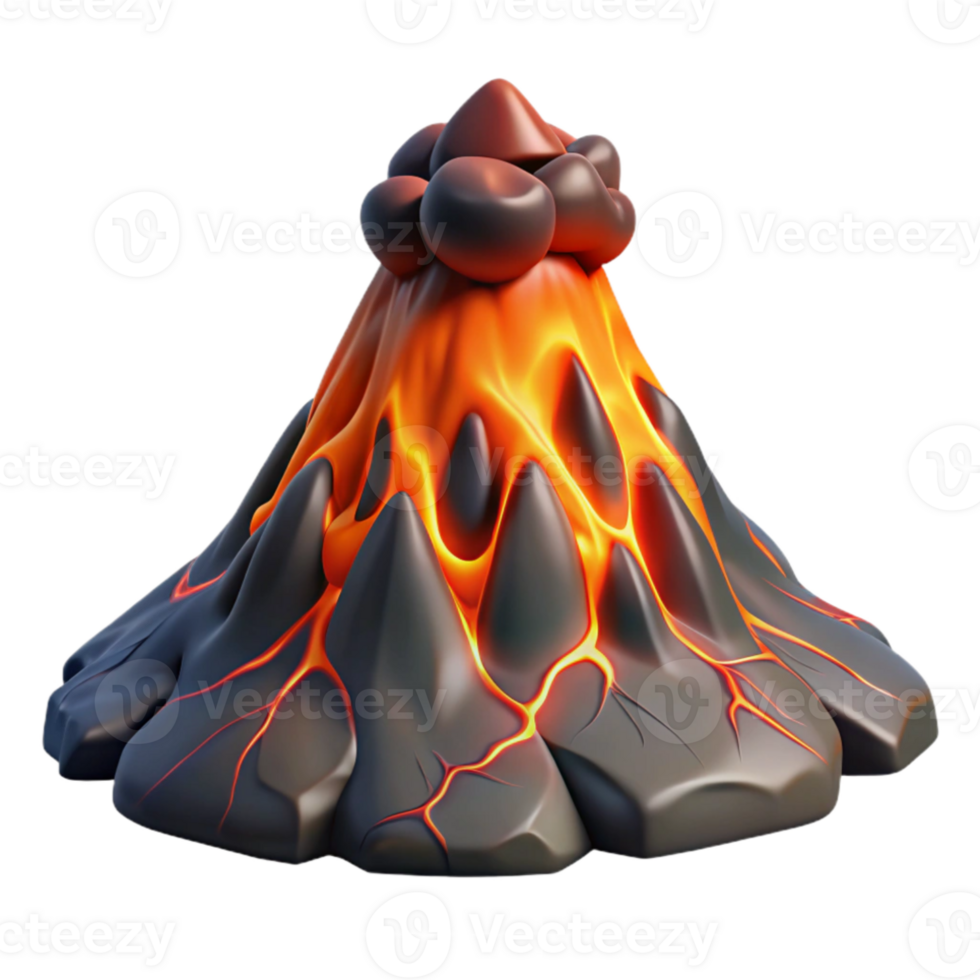 stunning rustic A volcanic eruption, fiery lava flowing, dramatic and powerful high resolution png