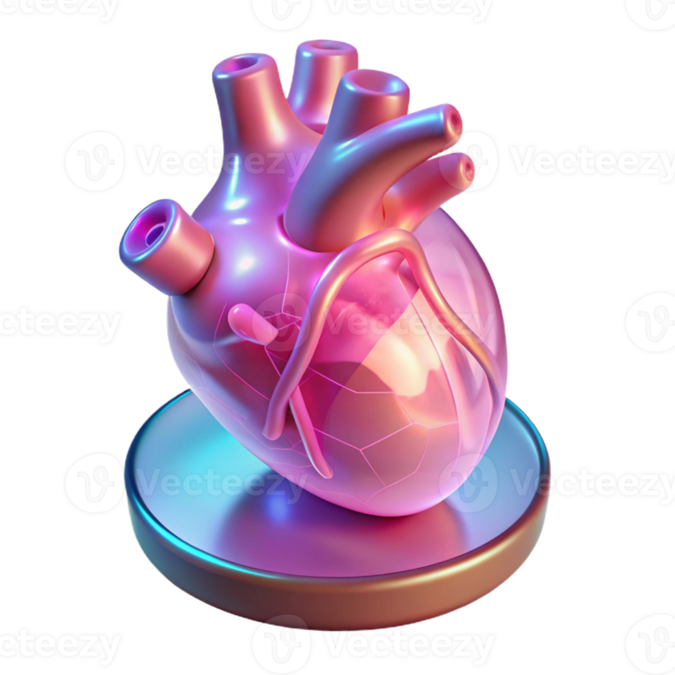 dramatic abstract A transparent, holographic display showcasing a 3D model of a human heart, pulsating rhythmically, lit by a soft, pink glow authentic png
