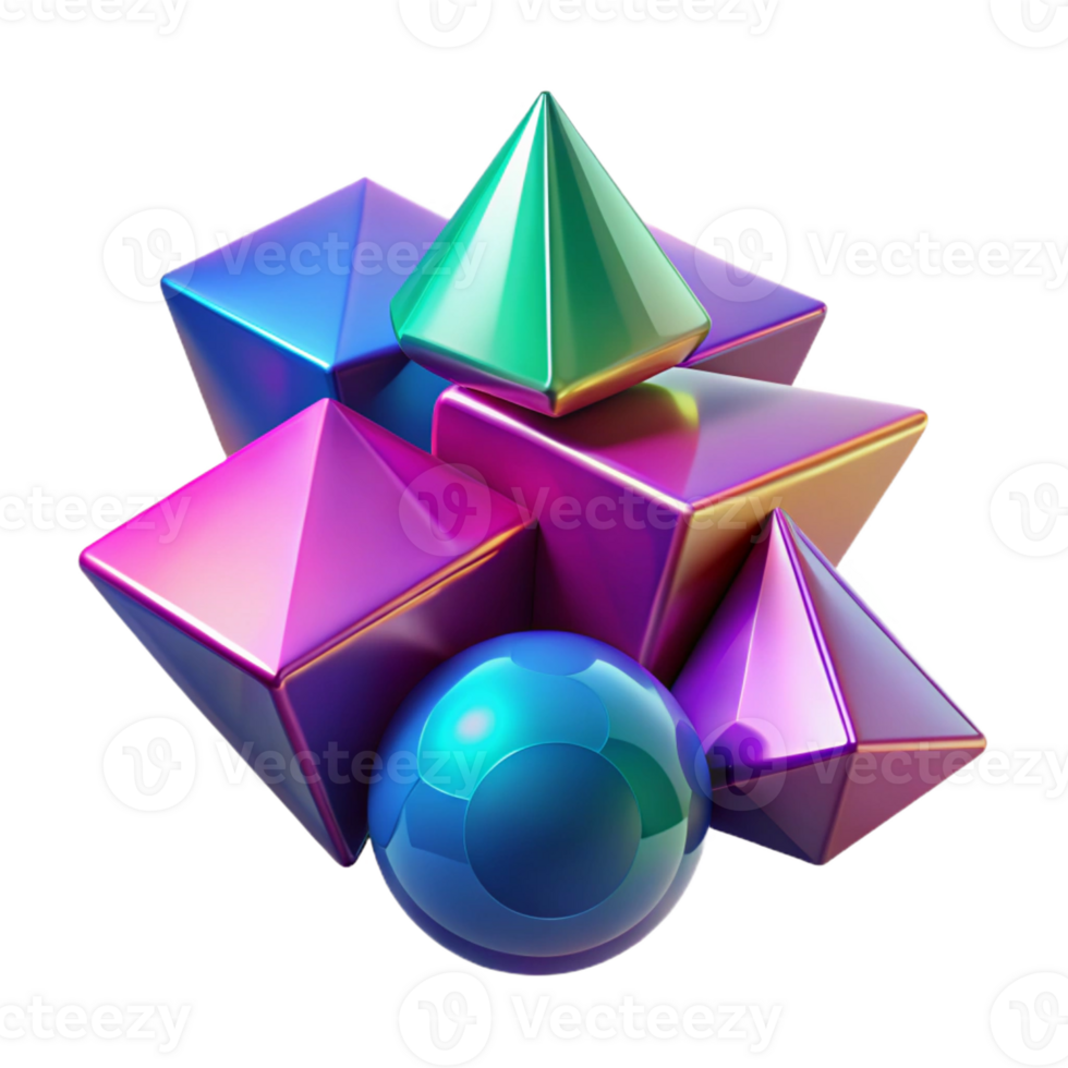magnificent abstract Fractured geometric shapes in vibrant neon hues, with sharp, contrasting shadows and a cyberpunk aesthetic high resolution png