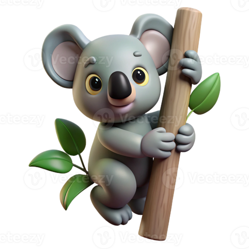 stunning modern A koala clinging to a eucalyptus tree, cute pose, Australian setting exclusive png