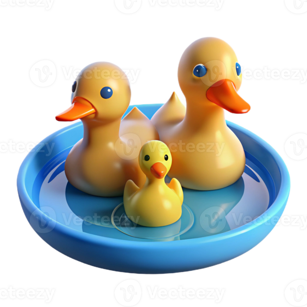 impressive minimalist A family of ducks swimming in a pond, reflecting the clear blue sky, peaceful and serene style high quality png