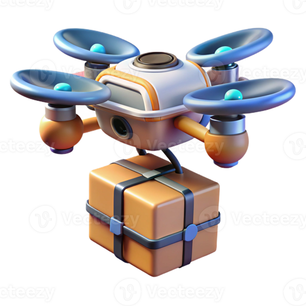elegant minimalist A futuristic drone delivering a package, urban environment, realistic lighting, motion blur original png
