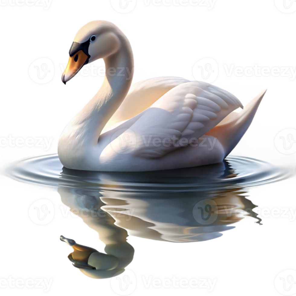 elegant creative A graceful swan gliding across a calm lake, reflecting the soft morning light, impressionistic style professional png