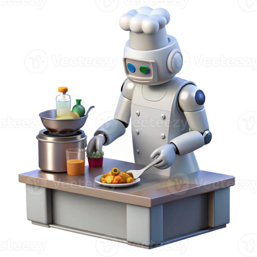 stunning traditional A robot chef preparing a meal in a futuristic kitchen, clean lighting, futuristic, minimalist style professional png