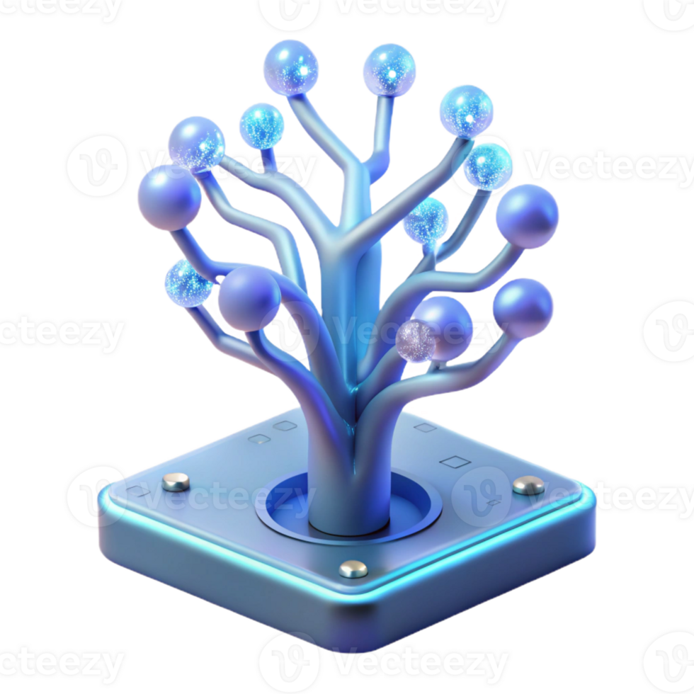 wonderful creative A bioluminescent tree growing from a circuit board, branches glowing with an ethereal light, in a surreal, dreamy style authentic png