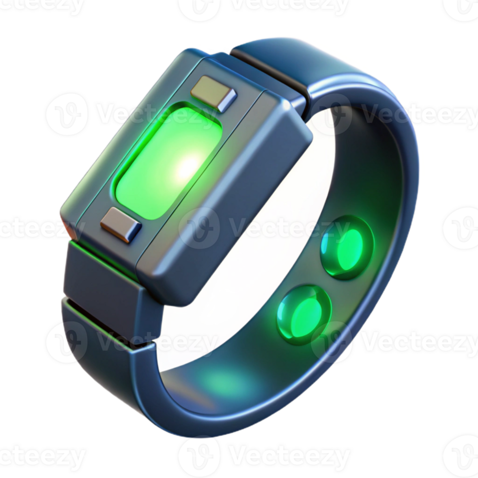 vibrant contemporary A futuristic, wearable technology armband displaying biometric data, glowing with a pulsating green light. Product design, minimalist style exclusive png