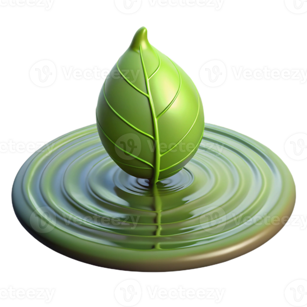 elegant abstract A single leaf floating on water, ripples and reflections, zen garden style authentic png