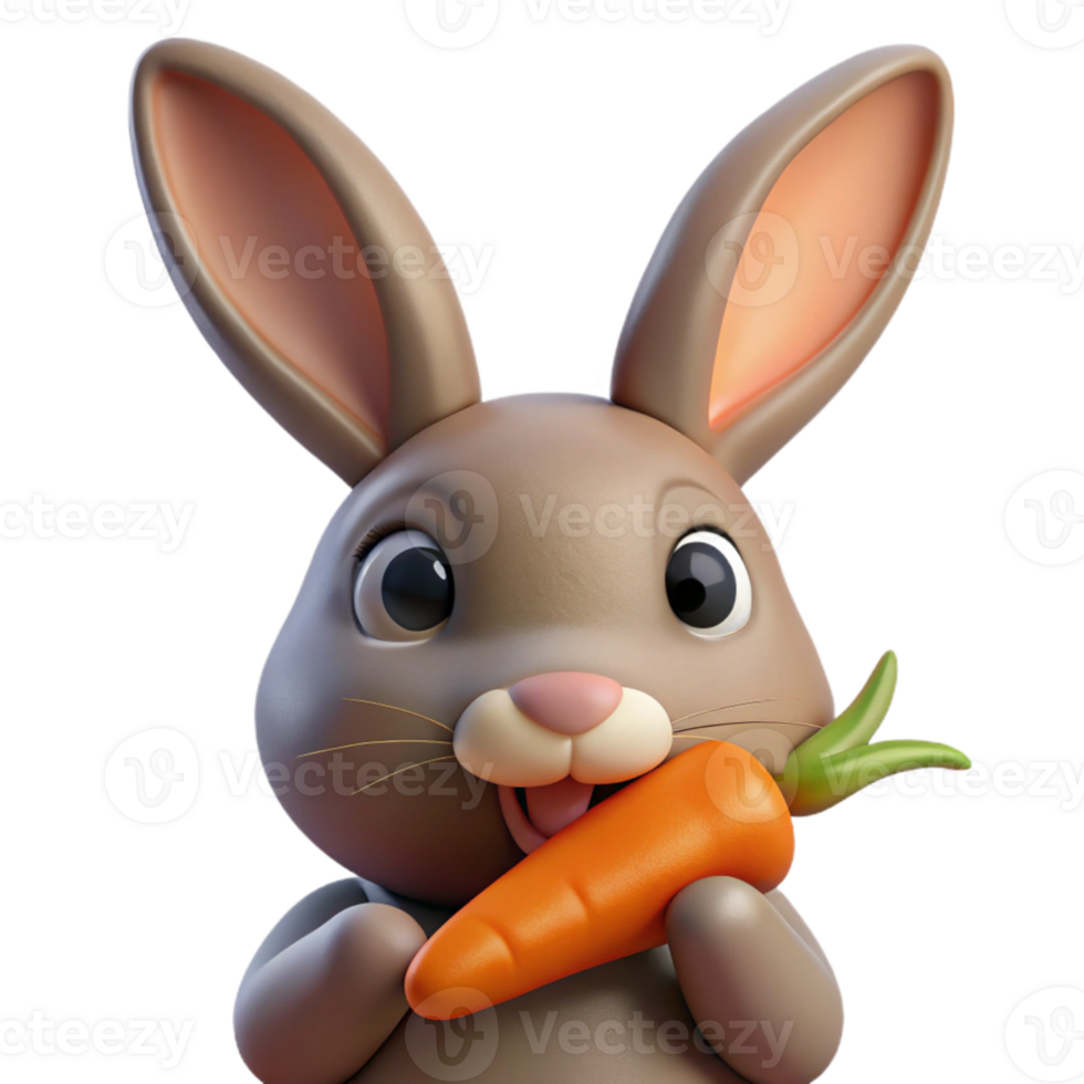 dramatic creative A curious rabbit nibbling on a carrot, close-up, soft lighting authentic png